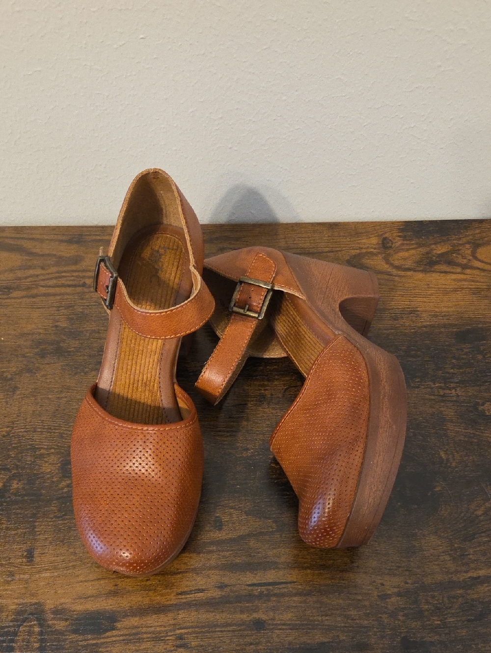 boc Tan Mary Jane Platform Heels with Buckle Strap